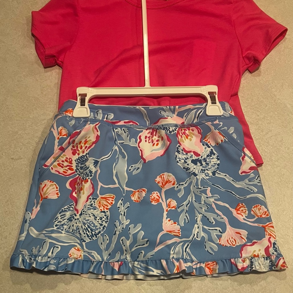 Lilly Pulitzer Pink Top and Blue Floral Skirt Set